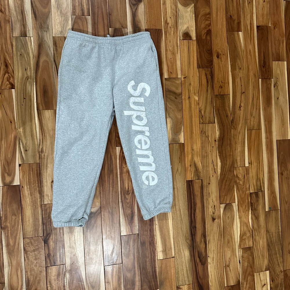 Supreme Satin appliqué grey sweatpants
